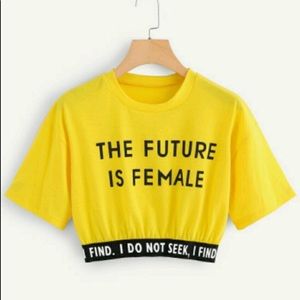 “The future is female” yellow stretchy crop top